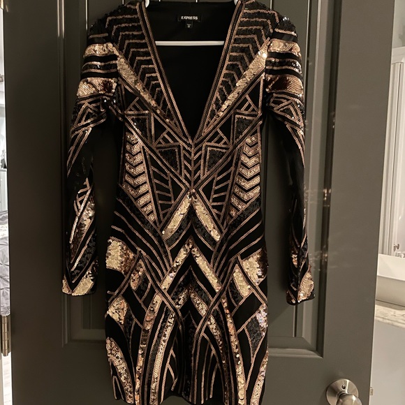 Express sequin black and gold dress xs - Picture 1 of 5
